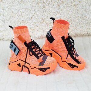 Wang Damson Pull On Platform Hidden Wedge Sock Sneakers Orange 🍊 NIB